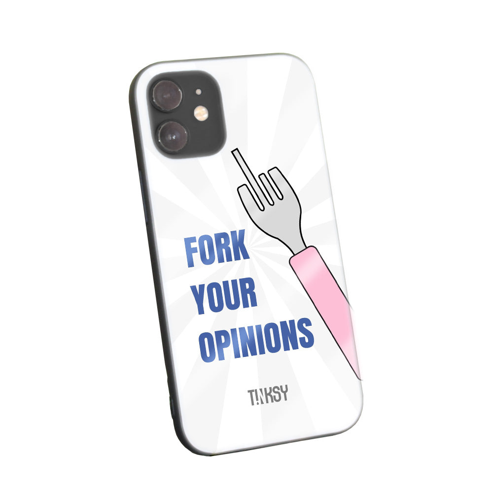 Phone case with a cheeky fork illustration and a playful design on a white background