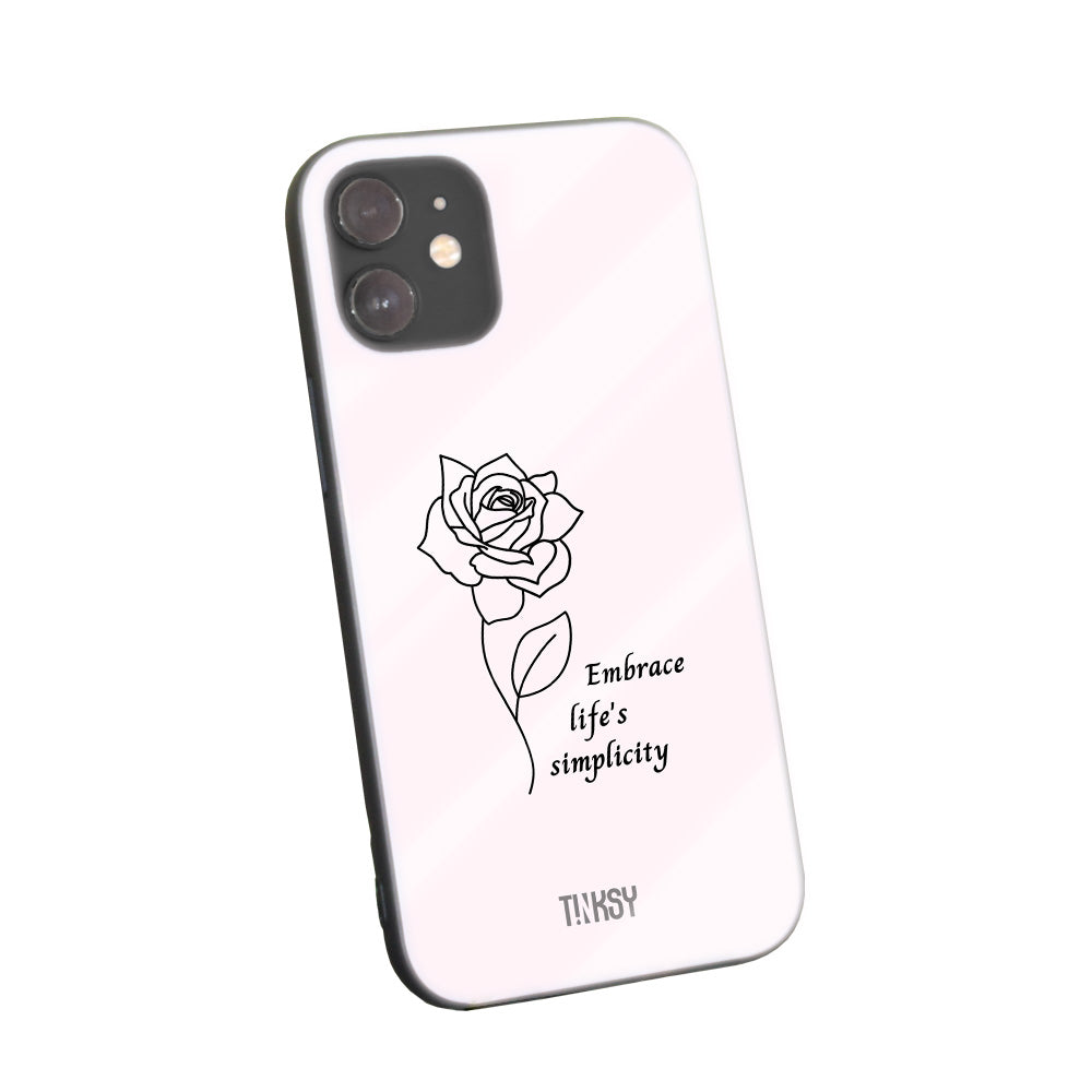 Phone case with a minimalist rose illustration on a light background